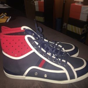 Gucci high top shoes. Red white blue.